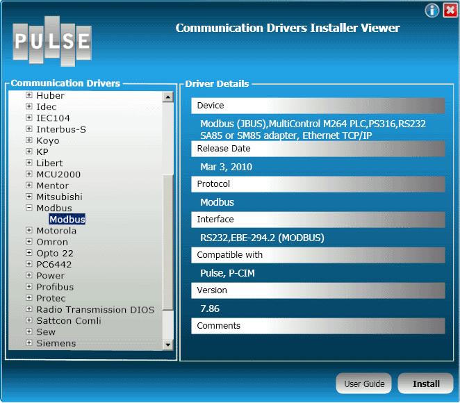 Installing Communication Drivers In Pulse 4.11, the Pulse Driver Setup Wizard simplifies the process of installing drivers.
