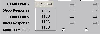 OVout Limit % : Clicking this button shows a drop down menu with the choices shown below for POL Modules.