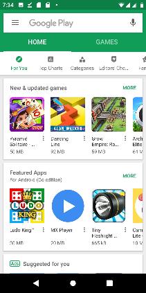 Search and select between different Play Store categories Installing an Application» Browse