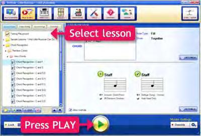 How to Play Music Notes, Clap-Along, and Knowledge Lessons Go to the Play & Edit Screen and toggle Music Notes, Clap-Along, or Knowledge. Select the lesson you want to play. Click on the Play button.