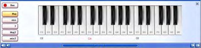 Choose the chord you want to add from selection on the left side of the Keyboard Display (e.g., Major, minor, etc.