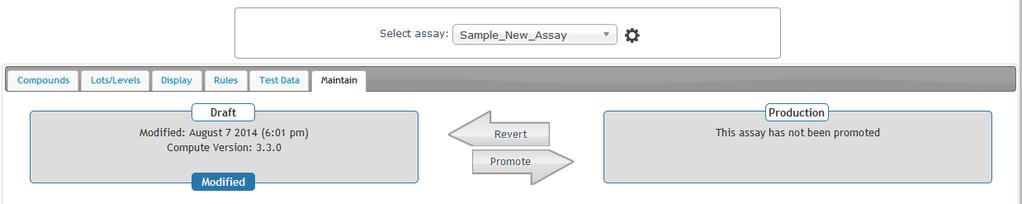 Figure 139 Maintain New Assay After an assay is promoted (e.g. the draft settings are moved to production), if any changes are made to the draft Compound settings, a report will become available to show the changes (red circle, Figure 140).