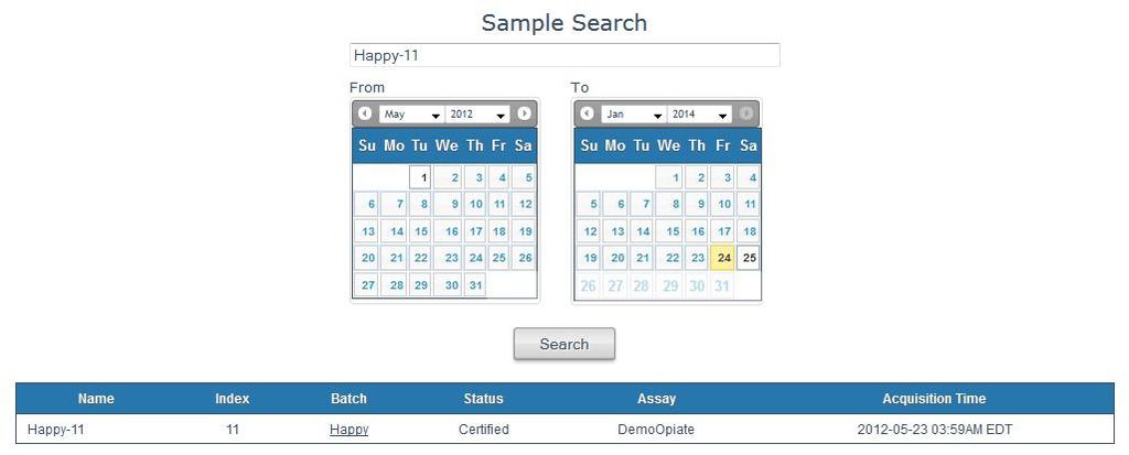 SAMPLE SEARCH The Sample Search utility can be used to locate a particular sample.