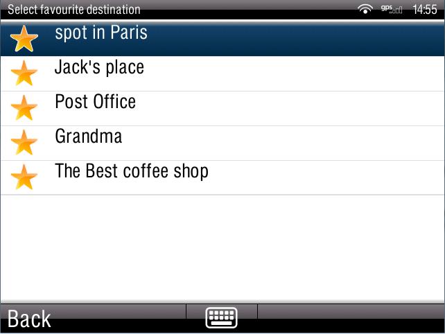 Select the desired Favorite destination by tapping it and then select your next option from the