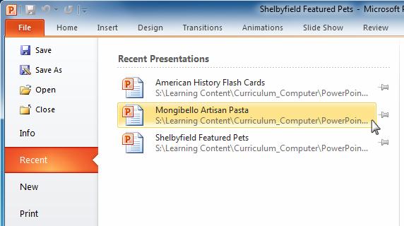 the File tab instead of Open to search for your presentation.