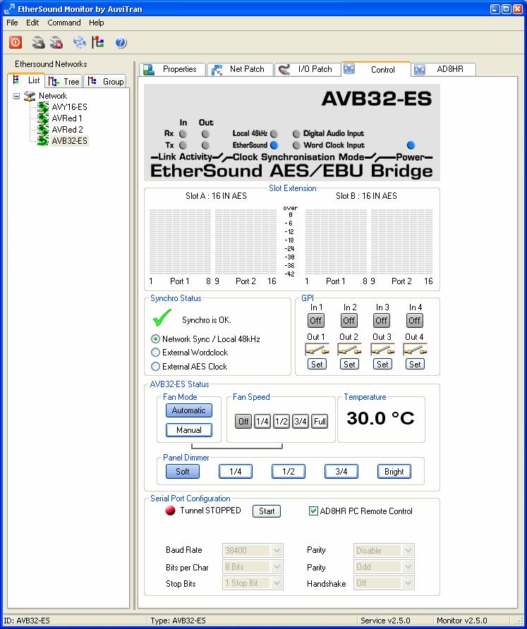 16-4-4 AD8HR Remote When the serial port of your AVB32-ES is connected to one or more Yamaha AD8HR, you can control them directly from ESMonitor.