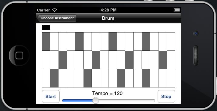 little dark grey rectangle above the grid view of the drum machine. The tick will change its place with the update of current beats.