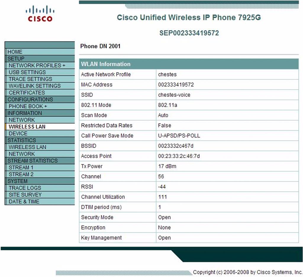 Figure 3-2 Cisco 7925 IP Phone 2 If the RSSI, or channel utilization, is poor and does not adhere to design and deployment best practices as outlined in the VoWLAN Design Guide 4.