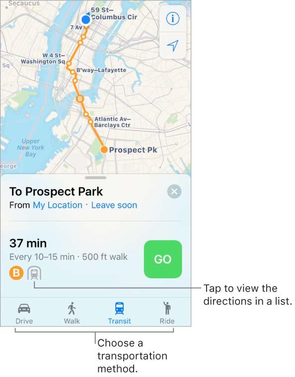 If transit route information is unavailable, tap View Routing Apps to use an app for other modes of transportation. Mark a transit stop as a favorite.