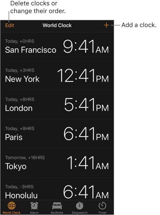 Clock See the time in cities around the world Use the Clock app to view the time in various locations around the world. Ask Siri. Say something like: What time is it? What time is it in London?