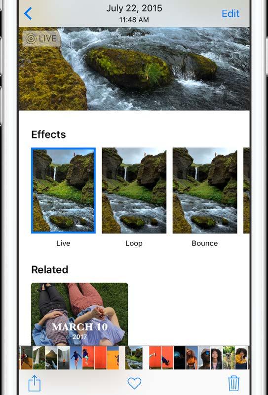 Add effects to Live Photos You can turn your Live Photos into fun videos you can share. Open a Live Photo in the Photos app, swipe up, then tap an effect.