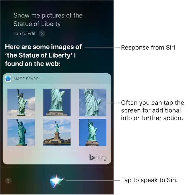Siri Make requests Talking to Siri is a quick way to get things done. Ask Siri to set an alarm or find a destination, book a ride or a table, or send a love note.