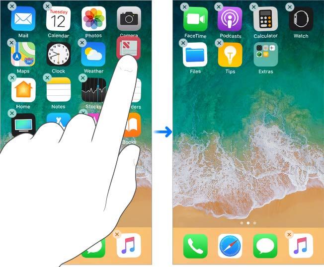 Personalize your iphone Arrange your apps Arrange apps. Touch and hold any app on the Home screen until you see the app icons jiggle. Drag an app to move it.
