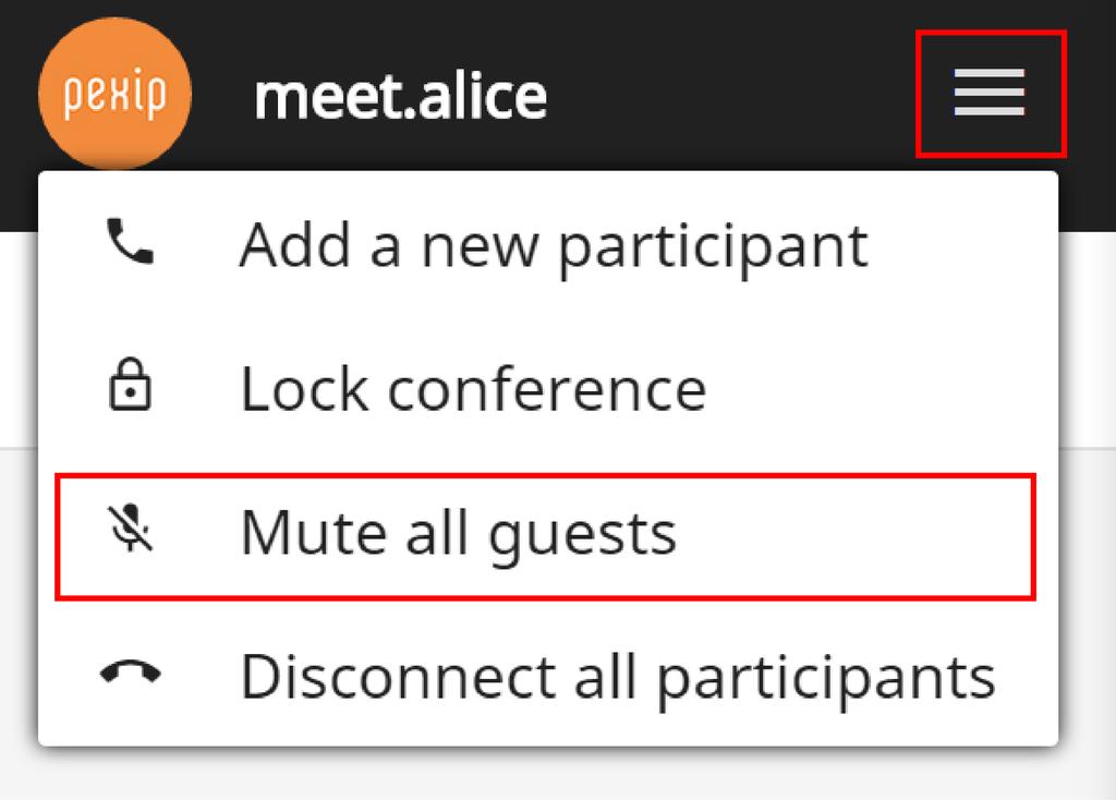 Muting all Guests (Requires Host privileges) From the top left of the screen, select the menu guests.