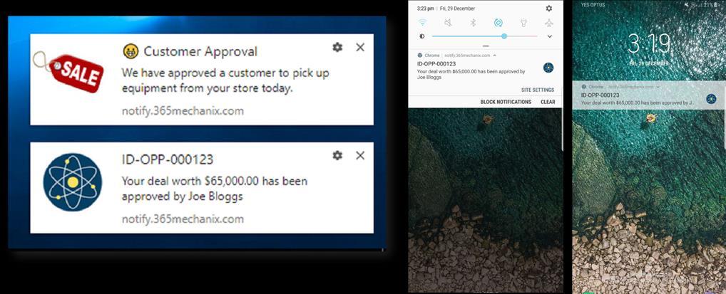 Display examples Desktop (notification on Windows 10 via Chrome) Android Please note: Web