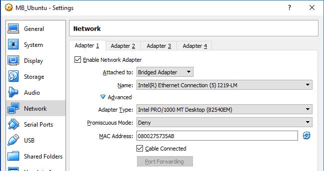 Additional Settings: Network By choosing Bridged Adapter, your VM will connect to the LAN directly