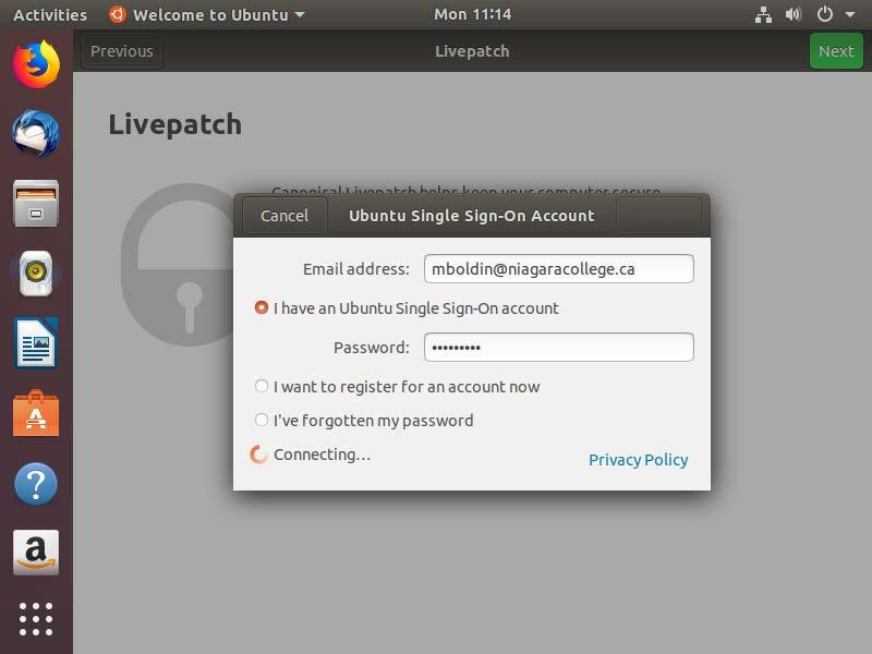 Ubuntu First Login I had already created a Ubuntu account in a previous term,