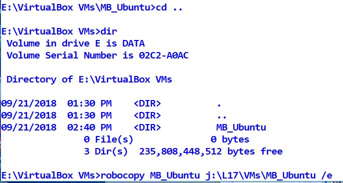 Backing Up The VM: Method 1 My USB hard drive is mapped to drive J: -- I