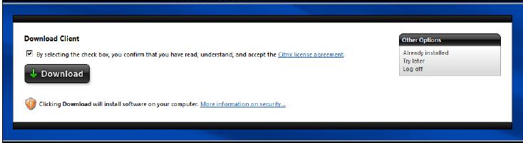 5. If you do not have the Citrix Web Client installed, you will see a screen giving