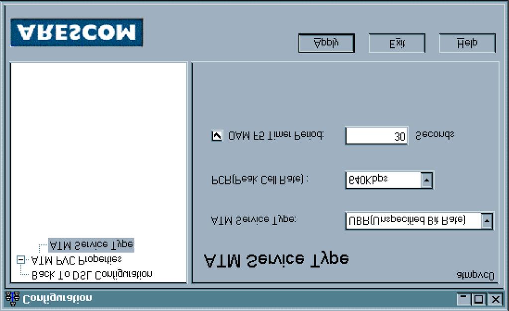 Configuration ATM Service Type Click on ATM Service Type in the left panel. Figure 5.7 ATM Service Type This panel allows you to select the ATM Service Type for the ATM interface.