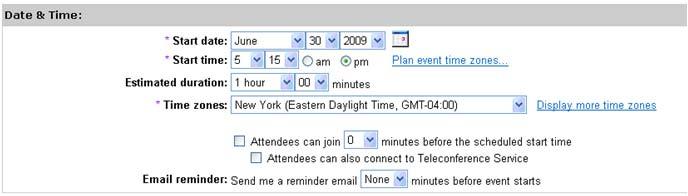 Indicate if participants may join early. Indicate if participants can also connect to the Teleconference Service Select the time for the Email Reminder to the Leader.