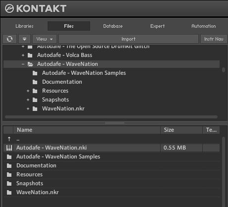 Installation 1) Unzip the Autodafe-WaveNation.zip file you downloaded to your usual Kontakt libraries folder or to any location of your choice.