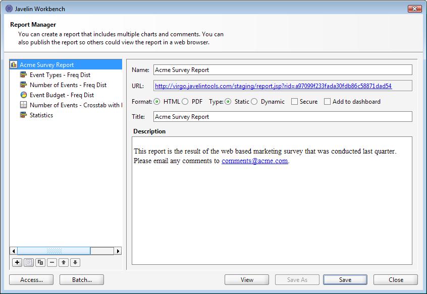 Save the Report Click the Save button to save the report. This action would prompt for a Report Title while defaulting to Acme Survey Report. Go ahead and accept the default name to save.