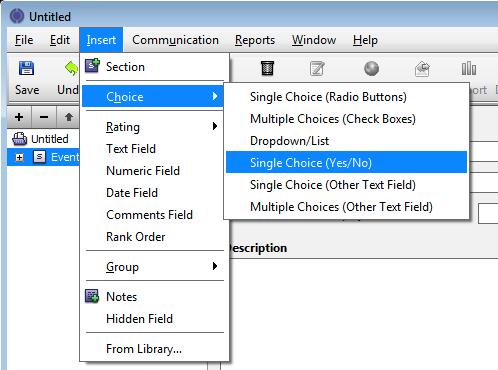 Select Insert > Section from the Insert menu to insert a section. As new items are added to the form, they are displayed in the Navigator tree on the left.