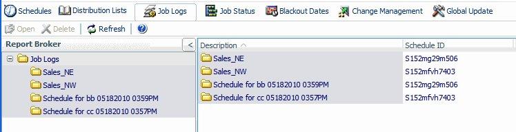 1. Using Report Broker From the Report Broker tab, access the schedule job logs by selecting the Job Logs tab.