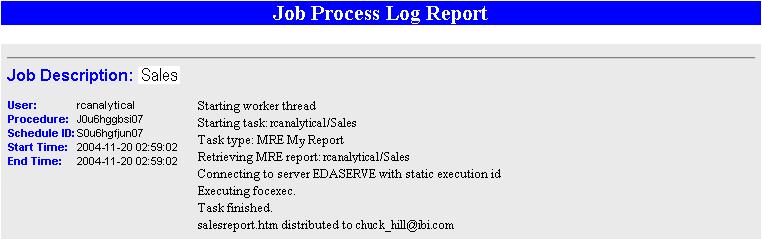 Tracking Report Broker Schedules Example: Reading a Log Report The log report displays information according to your specifications in a separate browser window.