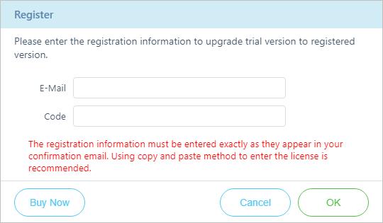 Registration Tips: 1. Make sure your computer is well-connected with the Internet. 2. We suggest you simply copy & paste the Registration information into the popup dialog. 3.