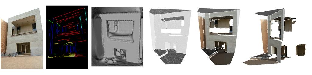 Figure 7. A reconstructed view from hall dataset. Figure 8. A reconstructed view from hall dataset. We combined some successfully reconstructed textured mesh from several views, and build a whole model of the hall dataset (Figure 11).