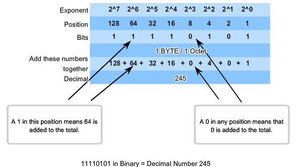 IP Address Describe the general role of 8-bit binary in network addressing and convert
