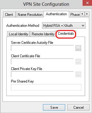 Note: In the Credentials section, the Pre Shared Key is configured. Step 2. To choose the Server Certificate File, click the.