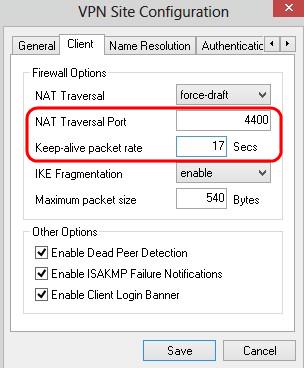 Step 5. In the IKE Fragmentation drop-down list, choose the appropriate option. Disable IKE fragmentation is not used.