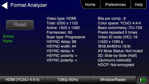 Verify timing, AVI Infoframes and HDCP authentication for standard video, deep color