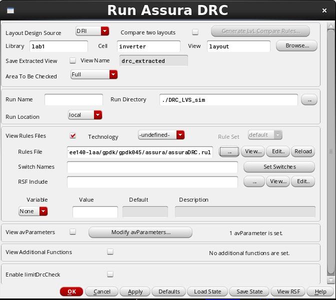 Now click OK to run the DRC checker! The results should be displayed in the Virtuoso window.