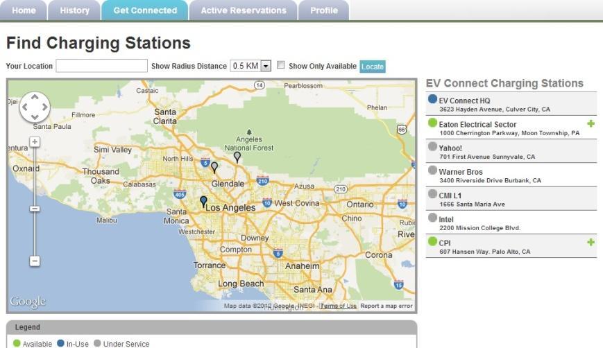 Viewing available charge stations To view available charge stations, click on the Get Connected tab located at the top of the page.