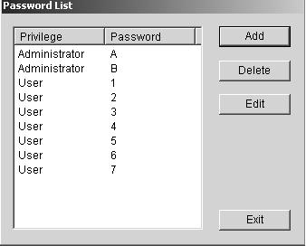 Password List This list shows GV-LPR users, their privileges as well as their passwords. Privilege There are two access privileges for GV-LPR: 1.