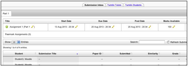Assignment Submission Dates After completing the assignment settings and clicking on the Save and Display button you will be redirected to the Turnitin assignment page.