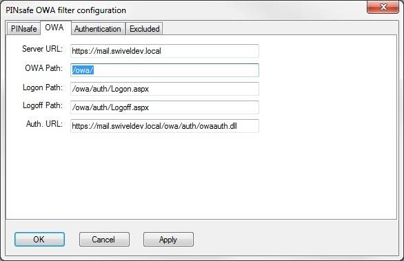 OWA Path: OWA path, usually /owa, unless this has been explicitly changed Logon Path: Logon path Usually /owa/logon.aspx Logoff Path: Logoff path /owa/logoff.aspx Auth.