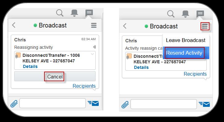 Chapter 7 Group Messaging 5. Click Activity. The selected activity is attached to the Broadcast window. 6.