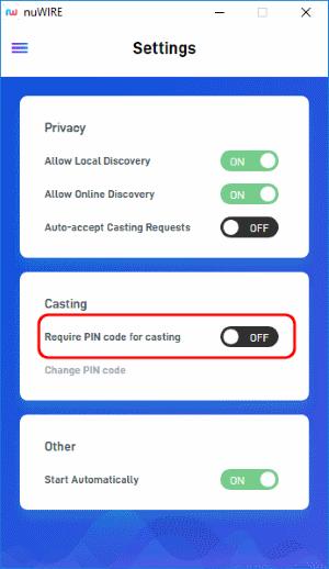 Cast from device 3 to device 2 - No PIN code required. Etc. This feature is useful if you want to restrict casting from other devices during certain times.