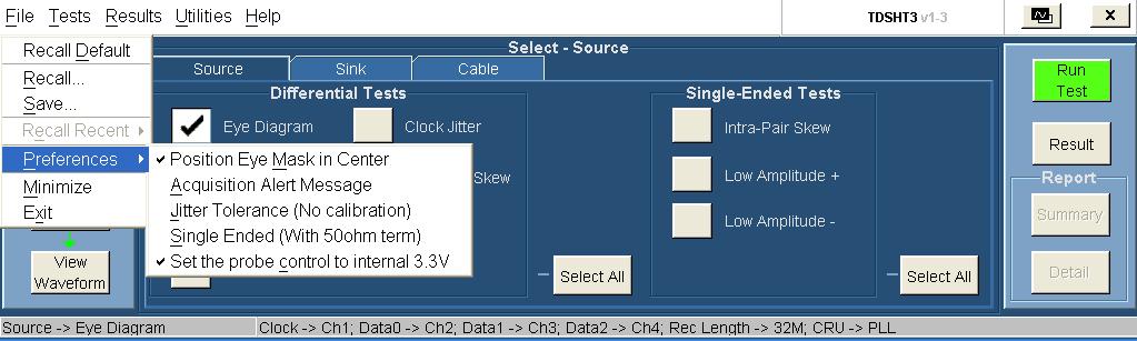 Get Acquainted with the Software Set Preferences 1. From the TDSHT3 software menu bar, click File > Preferences, and then select an option. 2. Click the option again to clear the selection.