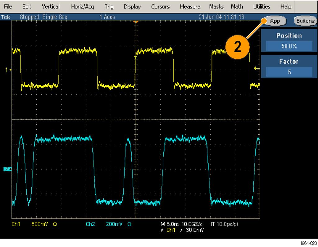 oscilloscope display. To return to the TDSHT3 software: 2.