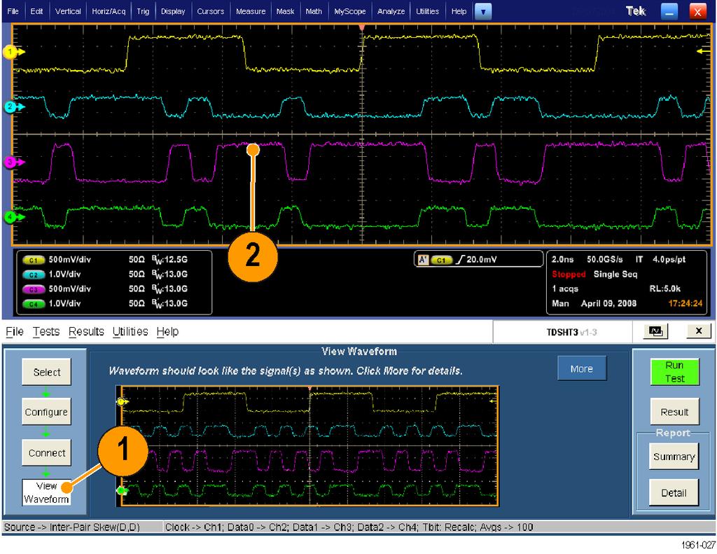 Use the TDSHT3 HDMI Software View the Waveform 1. Click View Waveform (not applicable for all tests). 2.