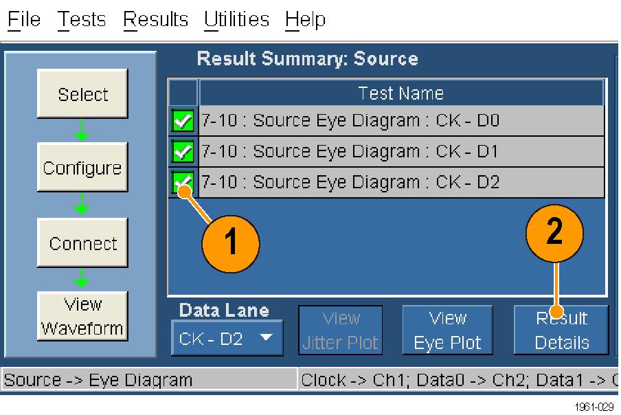 Use the TDSHT3 HDMI Software Interpret the Test Result 1. When the test completes, the Result Summary appears. Check to see if the device passed the test.