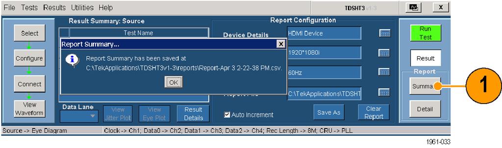 Use the TDSHT3 HDMI Software Generate and Print a Report You can generate and print a summary or detailed report as described here.