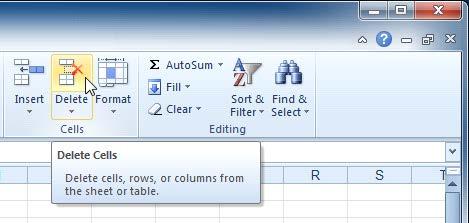To Delete Cells: 1. Select the cells that you want to delete. 2. Choose the Delete command from the Ribbon.