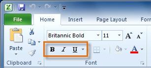 Click the Bold (B), Italic (I), or Underline (U) command on the Home